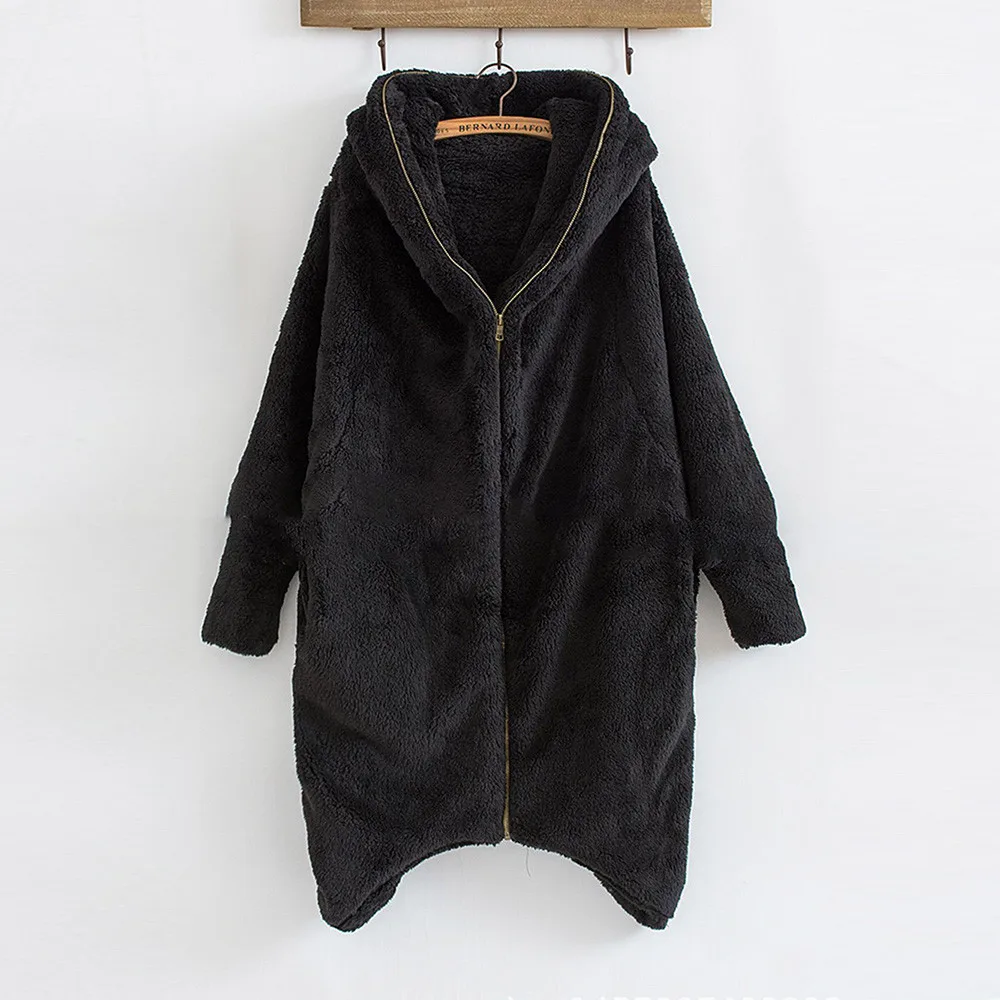 

Women Casual Hoodie Winter Solid Pockets Irregular Cardigan Coat Outwear