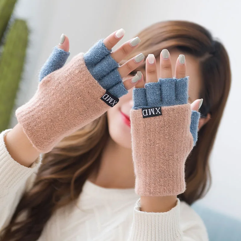 2017 Winter thick Lovely Women warm Mitten Plush Gloves Short Finger ...