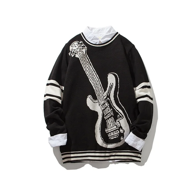 black Env, мужские, st,, модные пуловеры, вязаные, поддельные, две части, повседневные, мужские, трикотаж, осень, весна, мужские, с принтом скрипки, мужские свитера - Цвет: black