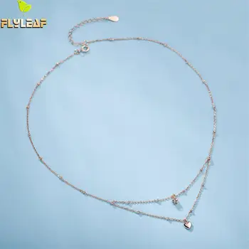 

Flyleaf Rose Gold Heart Shape Beads Double Layer Necklaces & Pendants Real 925 Sterling Silver Necklace For Women Fine Jewelry