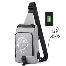 Простая Мода Мультфильм светящийся узор нагрудная сумка мужские уличные холщовые сумки на плечо с usb зарядка Разъем для наушников Противоугонная