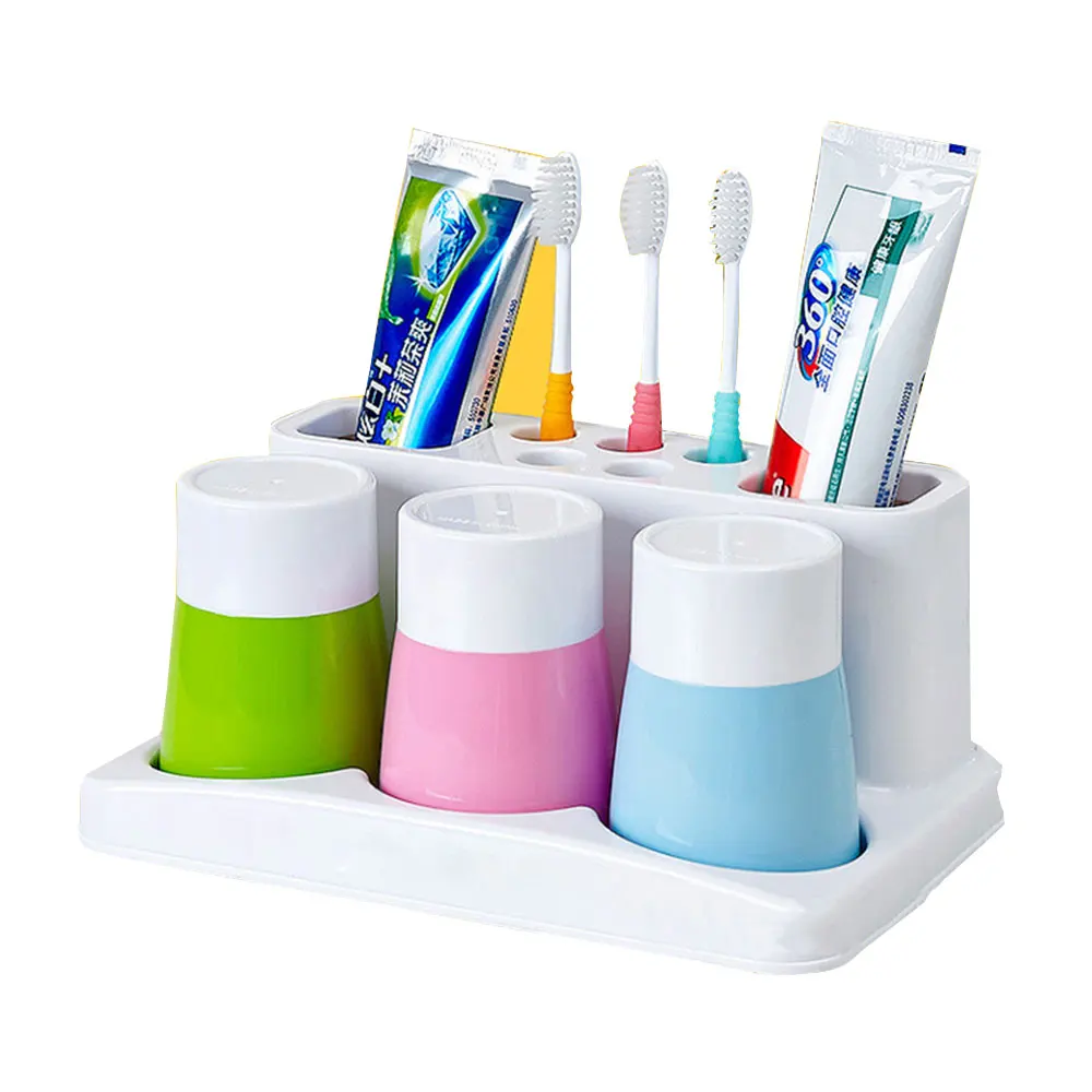 

Creative Bathroom Toothbrush Holder with Mouth Cup Family of Three Washing Set Couple Toothbrush Holder