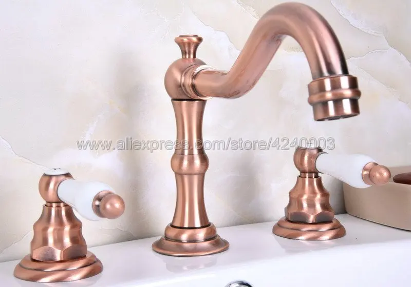 

Antique Red Copper Dual Handle Basin Faucet Widespread Bathroom Sink Faucet 3 Hole Basin Mixer Tap Krg060