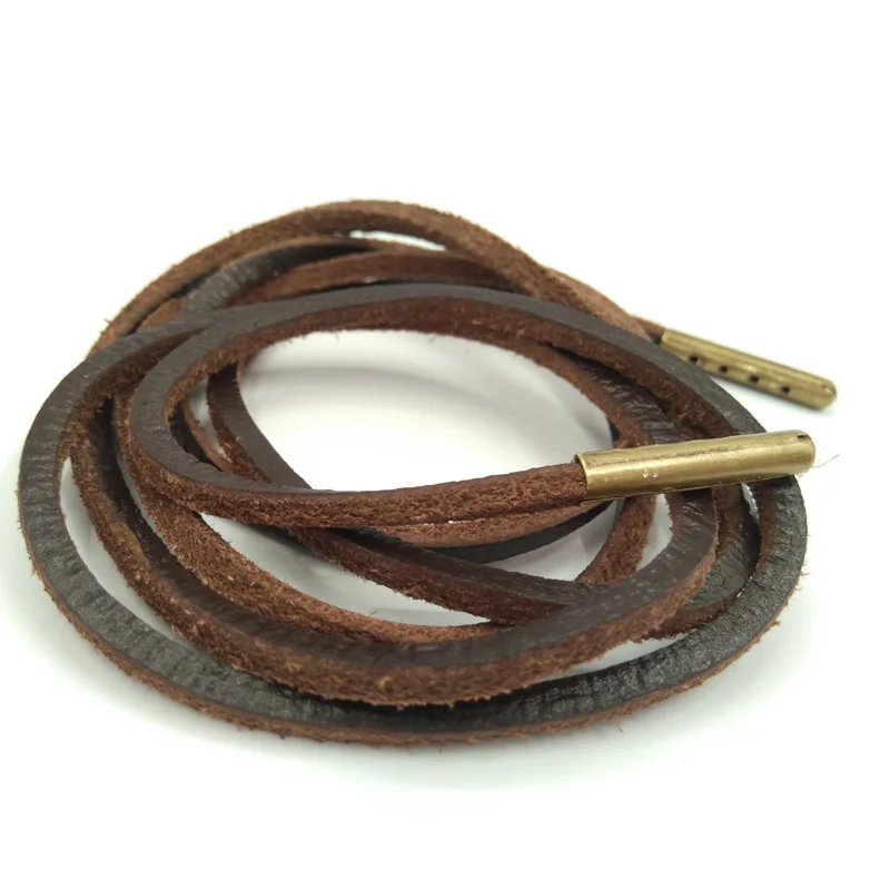 1-12Pairs Coffee Mens Fashion Quality Genuine Top Layer Leather Shoelaces Retro Leather Boot Shoe Shoestring Metal Head Shoelace