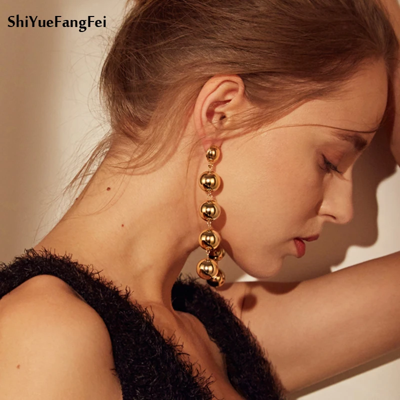 

2018 Punk Style Big Metal Beads Earrings Long Drop Earrings Women Party Statement Hanging Dangle Earrings JURAN Fashion Jewelry