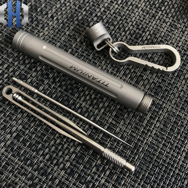 Titanium Alloy Toothpick, Pure Titanium Tooth Seal Capsule Drug Box, Tweezers Key Buckle Fast And Portable Waterproof EDC