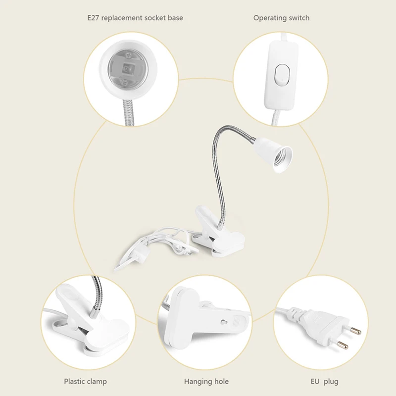 Гибкий провод настольная лампа для шеи розетка Клип держатель переключатель для E27 400 мм AI88