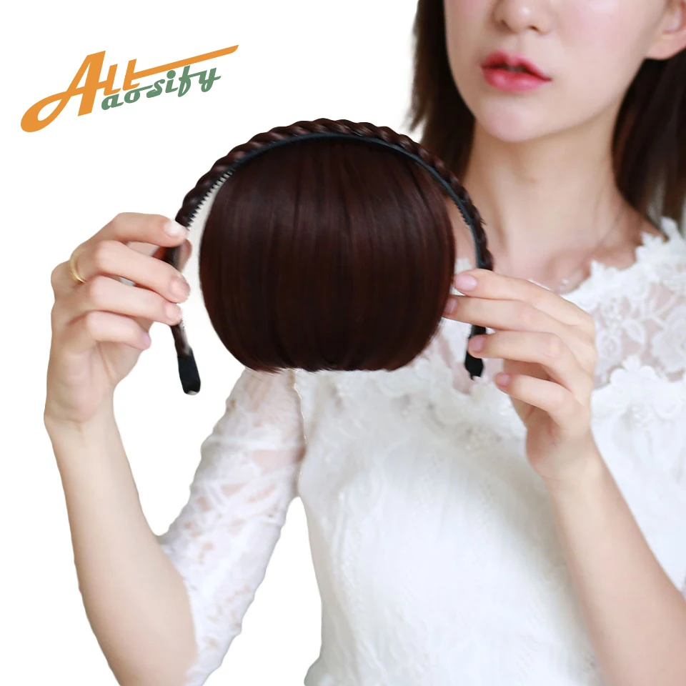 

Allaosify Braids Headband Blunt Bangs Fringe Neat With Temples High Temperature Fiber Synthetic Hair Extensions