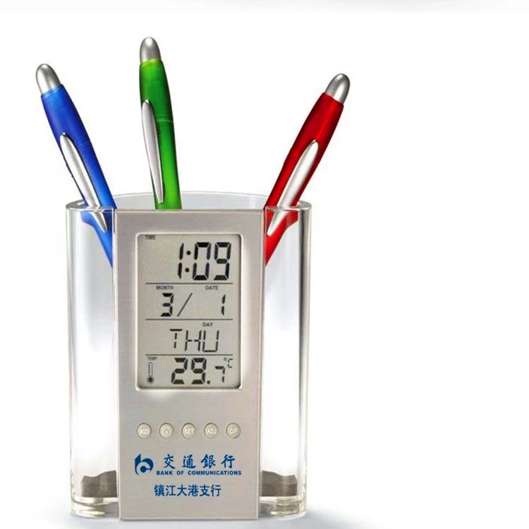 Digital LCD thermometer clock Desk thermometer Pen/Pencil Holder LCD Alarm Clock Thermometer