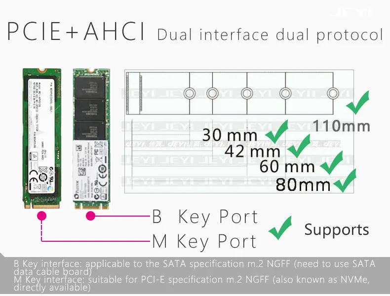 JEYI SK7 Pro M.2 NVMe SSD NGFF для PCI-E X4 3,0 адаптер M ключ B ключ двойной интерфейс карты PCI Express3.0 двойное напряжение 12V+ 3,3 V SATA