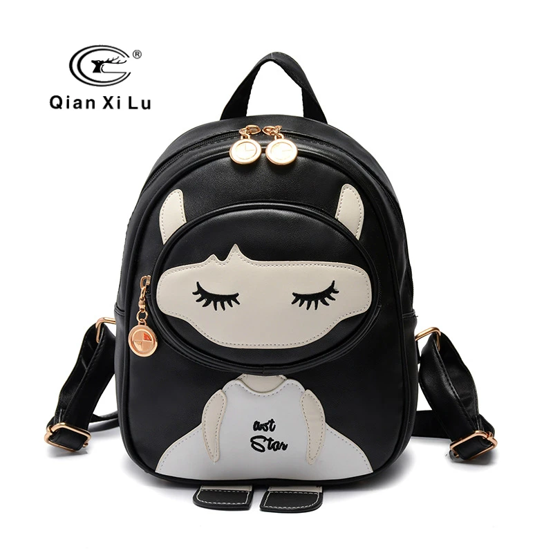 Women Leather Backpacks 2018 New Cartoon Character Small Backpacks for