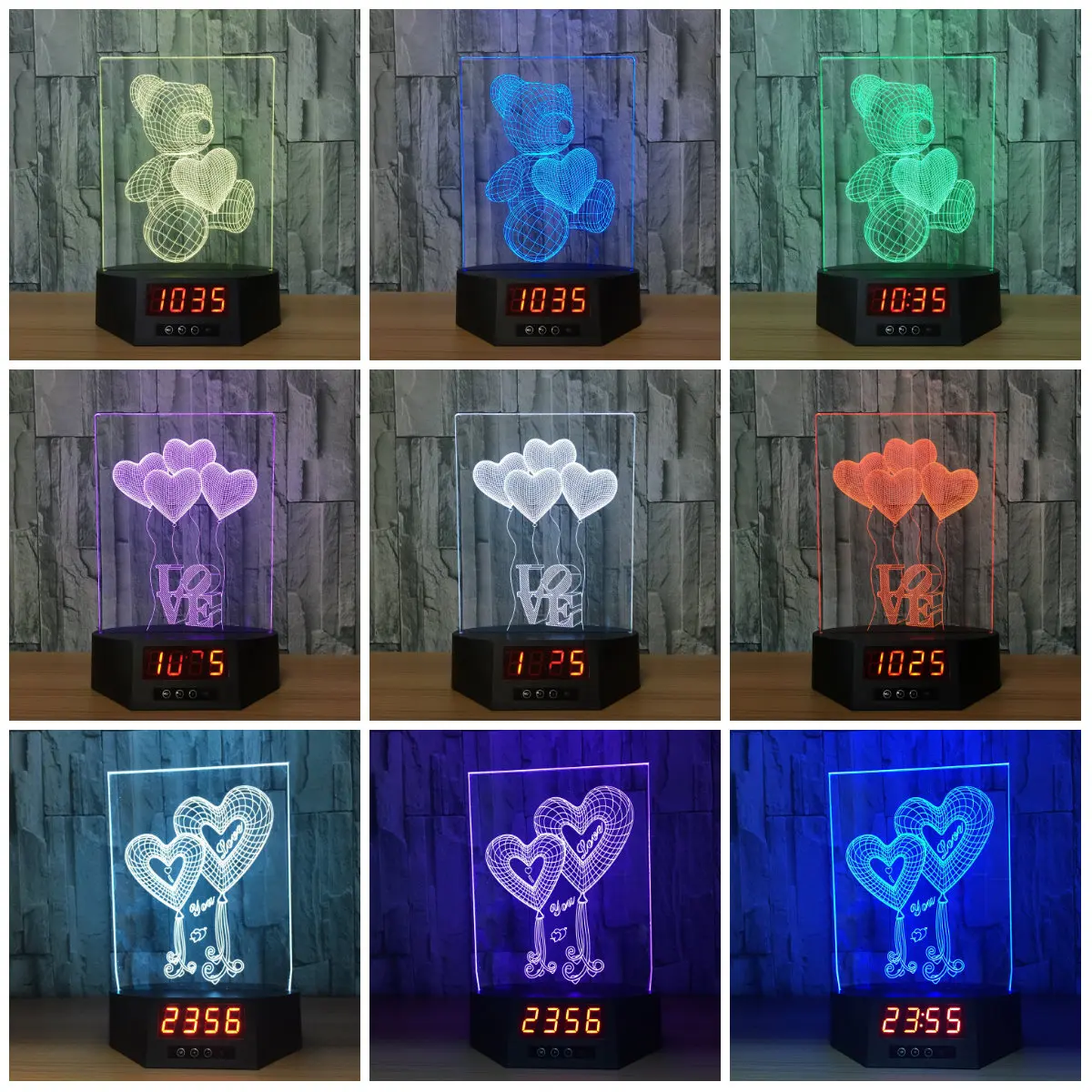 

New Love Bear 3d Lamp Clock Time Night Light Usb Led Touch Nightlight 7 Colors Changing Acrylic For Children Gift Room IY803991