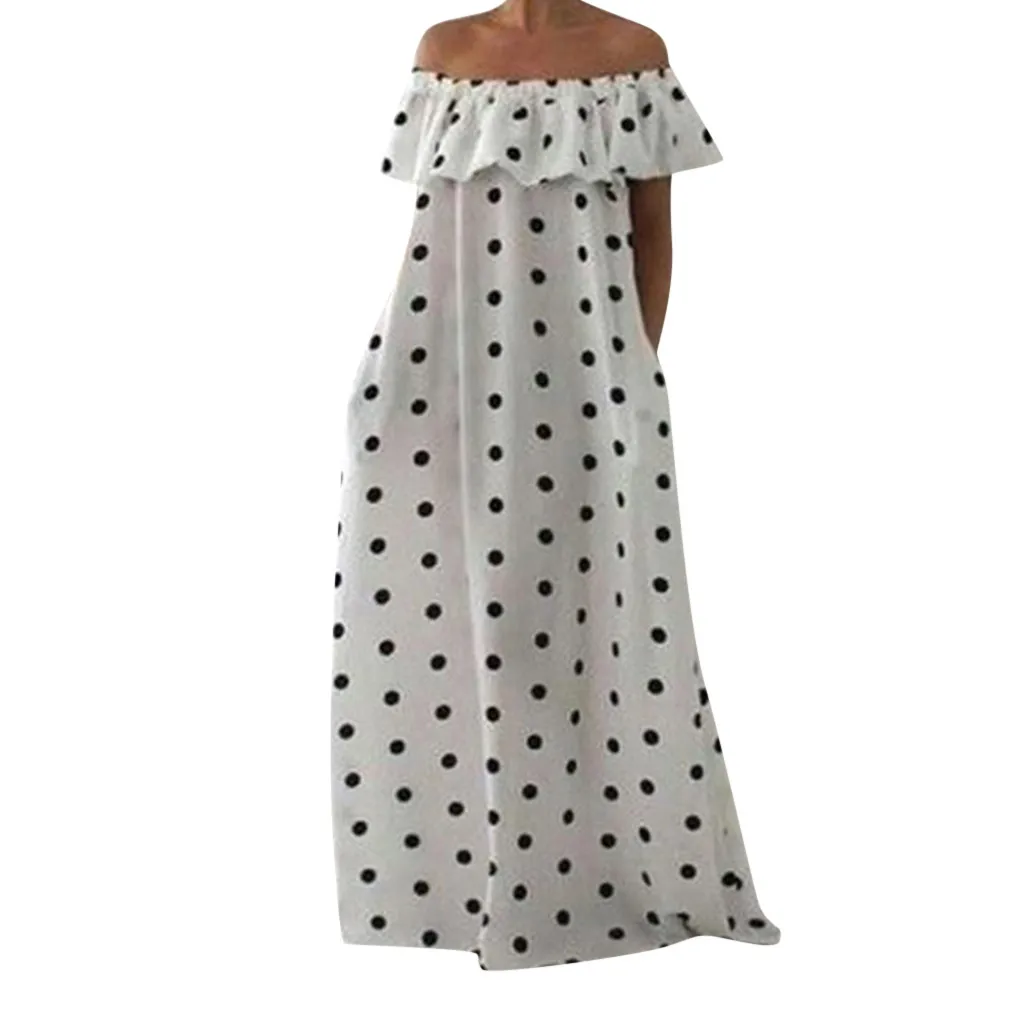 

JAYCOSIN 2019 Top Fashion Womens Summer Dresses Female Clothes Short Sleeve Beach Dress Bandeau Off Shoulder Dot Printed Vestido