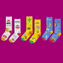 Забавные носки с героями мультфильмов; Muji; женские и мужские хлопковые носки с асимметричной графикой; кактус; банан; фрукты; короткие носки для девочек; милые носки в стиле Харадзюку
