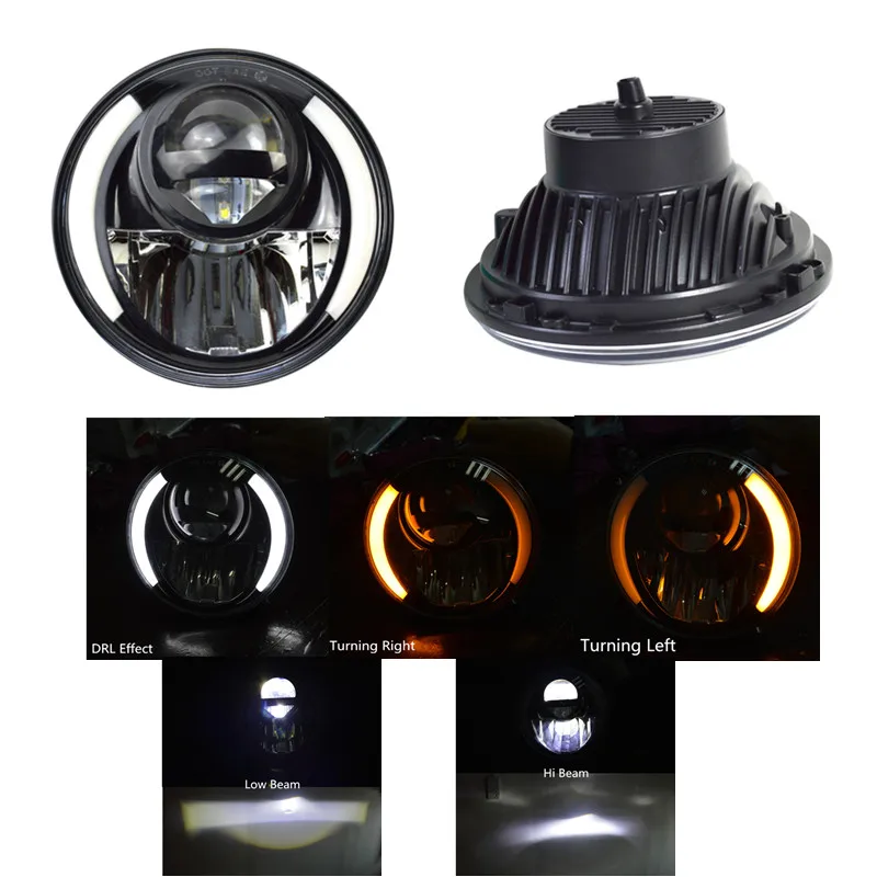 

7" Motorcycle 30w H4 Hi/Low LED Headlight W/ Amber LED turn Signal Lamp Fits For Harley J eeep JK CG125 Cafe Racer Bobber