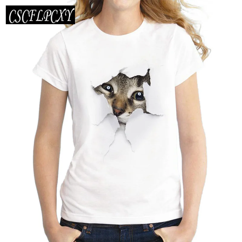 2017 الصيف القط المشاغب 3D جميل T قميص المرأة الطباعة الأصالة س الرقبة تي شيرتات قصيرة الاكمام قمم المحملة 2017 الصيف القط المشاغب 3D جميل T قميص المرأة الطباعة الأصالة س الرقبة تي شيرتات قصيرة الاكمام قمم المحملة