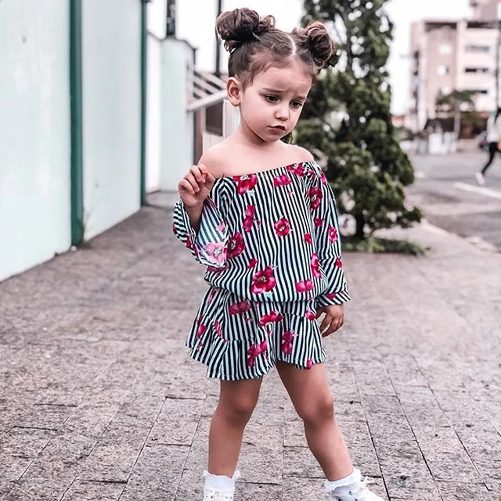 

Toddler Kid Baby Girl Floral Printed Off Shoulder Princess Dress Clothes kids dresses for girls dress for girls elegant costume