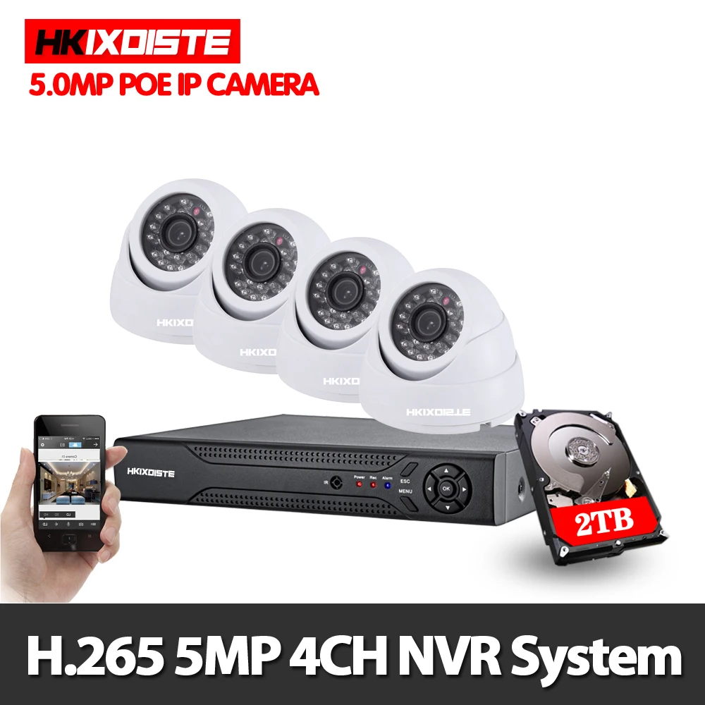 H.265 4CH 5MP POE Sistema di Telecamere di Sicurezza Kit di Registrazione Audio NVR HD IP Della Mac