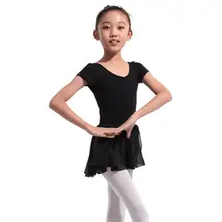 2017 дети девочки Изделие из хлопка с короткими рукавами Одежда для танцев сиамские гимнастика Костюмы Юбка для балета костюмы