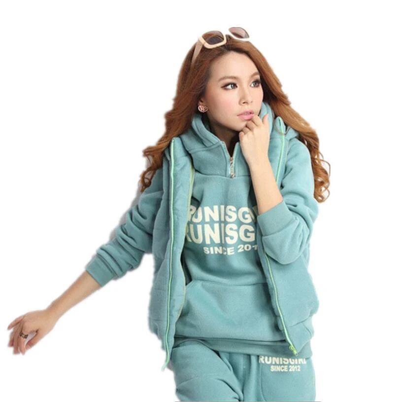  3pcs/Set Women Casual Hoodies Sportswear Suit Sweatshirt Vest Pants Thickening Warm Plus Size High 