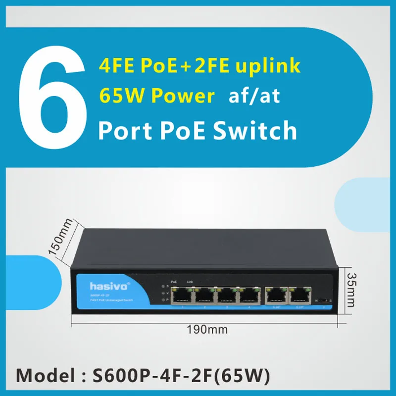 

Free shipping 4 Port RJ45 fast Ethernet PoE switch Network Switch 2 Port 100M Uplink Poe switch for ip camera