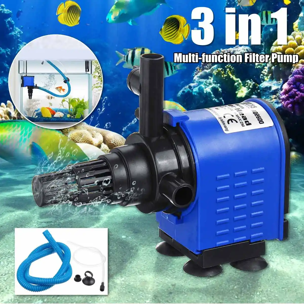 3-in-1 Internal Aquarium Filter Pump Water Circulating Water Spray Flow Fish Tank Submersible Purifier Filter Pump 8/15/20/25/35