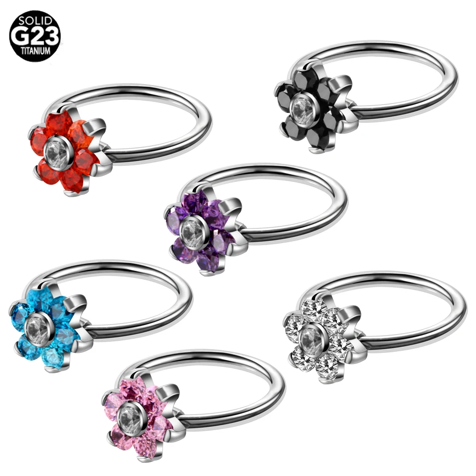 

1PC G23 Titanium Crystal Flower Captive Bead Rings Nose Hoop Rings Ear Cartilage Ring Lip Piercing CBR Sexy Body Jewelry 16g