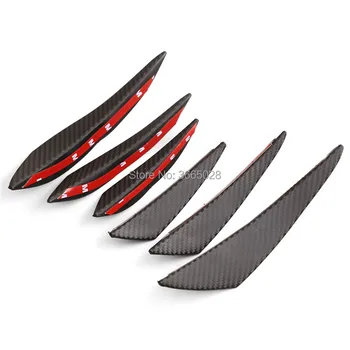 

6Pcs/set Carbon Fiber Fit Front Bumper Lip Splitter Fin Air Knife Auto Body Kit Car Spoiler Canards Valence Chin Accessory