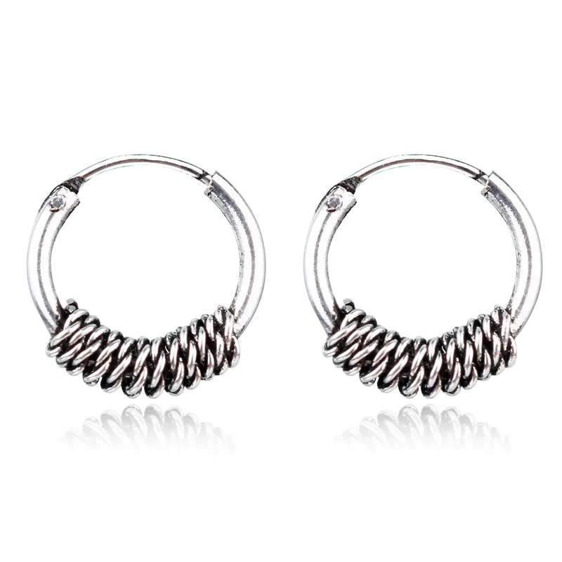 

European Vintage Silver Color Endless Earrings Circle Handmade Small Hoop Earring Bali Wrap For Women Fashion Jewelry