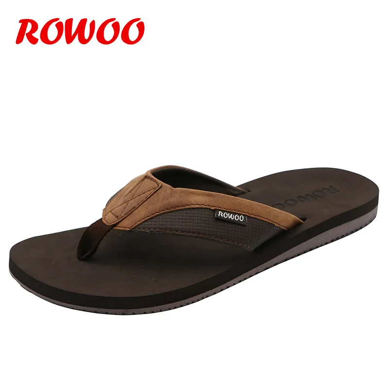 PU Leather Slippers Men Beach Flip Flops Breathable Fashion Summer Shoes  Causal Sandals Indoor Male Footwear Retro Wholesale