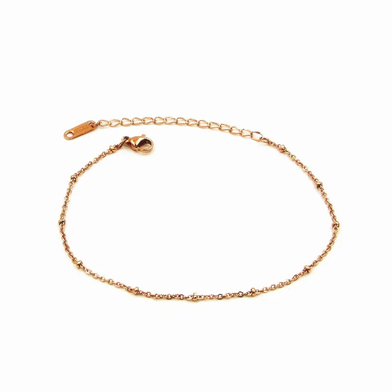 Boho женские аксессуары маленькие бусины ножная Цепочка ножной браслет розовое золото цвет нержавеющая сталь бижутерия для ног не выцветает