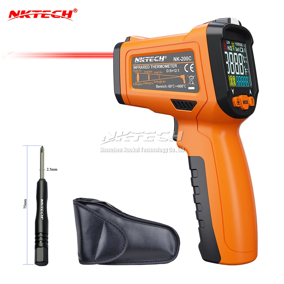 

NKTECH NK-200C LCD Digital Laser Infrared IR Gun Thermometer -50~800 Celsius Ambient Temperature Thermocouple K-Type -40~500