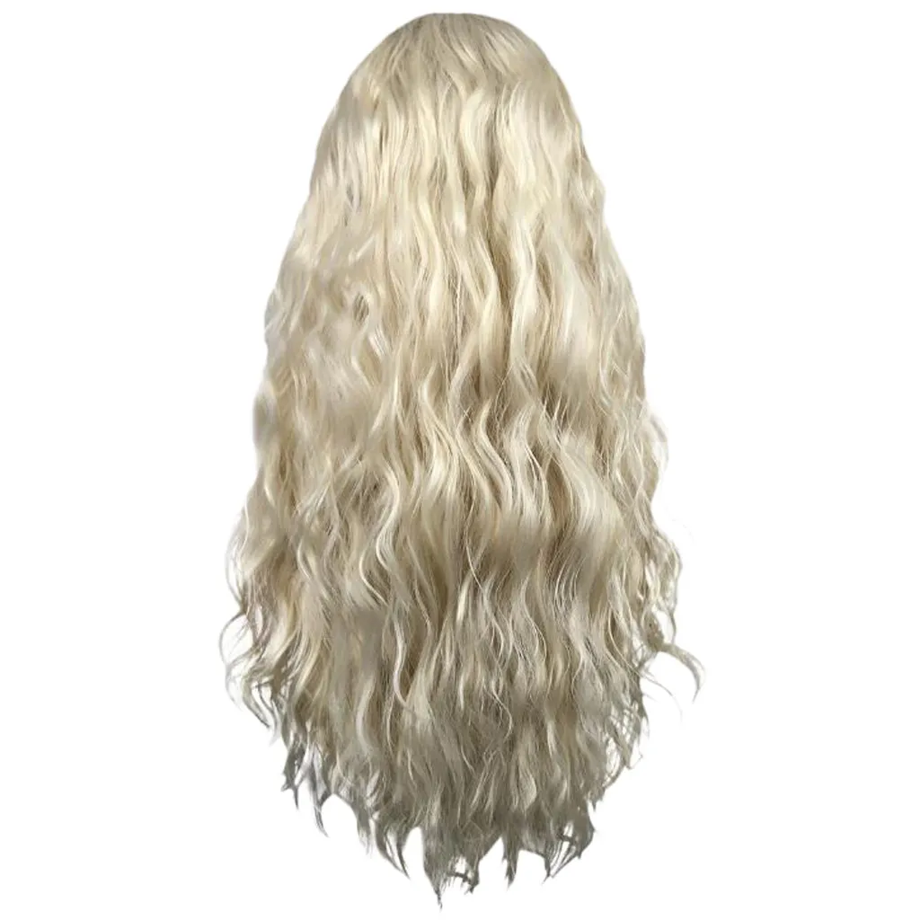 

NEW Lace High Temperature Fiber Long Wavy Blonde Synthetic Lace Front Curls Wig Trendy Wigs Modified Face G0311
