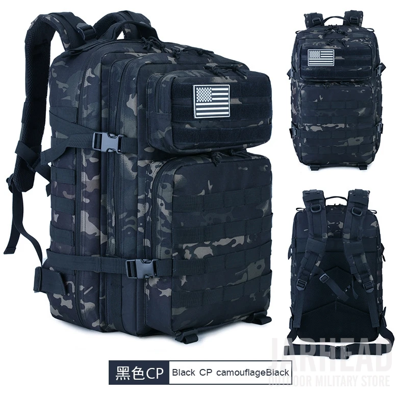 Темно-синий Тактический штурмовой рюкзак 3P EDC Molle, мужской рюкзак для занятий спортом на открытом воздухе, альпинизмом 45L, охотничьей походной Оксфордской сумкой