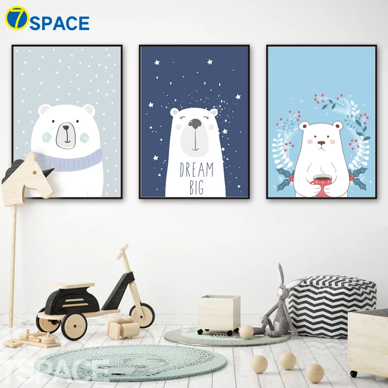 

Cartoon Bear Snow Quote Posters And Prints Wall Art Canvas Painting Nordic Poster Animal Wall Pictures Baby Kids Room Home Decor