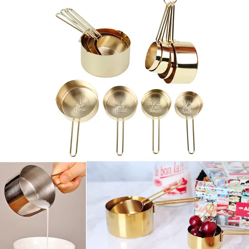 4Pcs/SET  Luxury Stainless Steel Measuring Cups Copper Plated Kitchen Measuring Tools