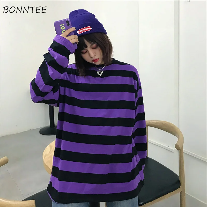 

Hoodies Women Unisex Striped Streetweear Harajuku Retro Trendy All-match Korean Style Ladies Harajuku Soft Students Womens Chic