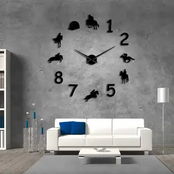 

Equestrians 3D DIY Large Mute Wall Clock Farmhouse Home Decor Cowboys Modern Giant Wall Clock Rodeo Horse Riding DIY Wall Watch