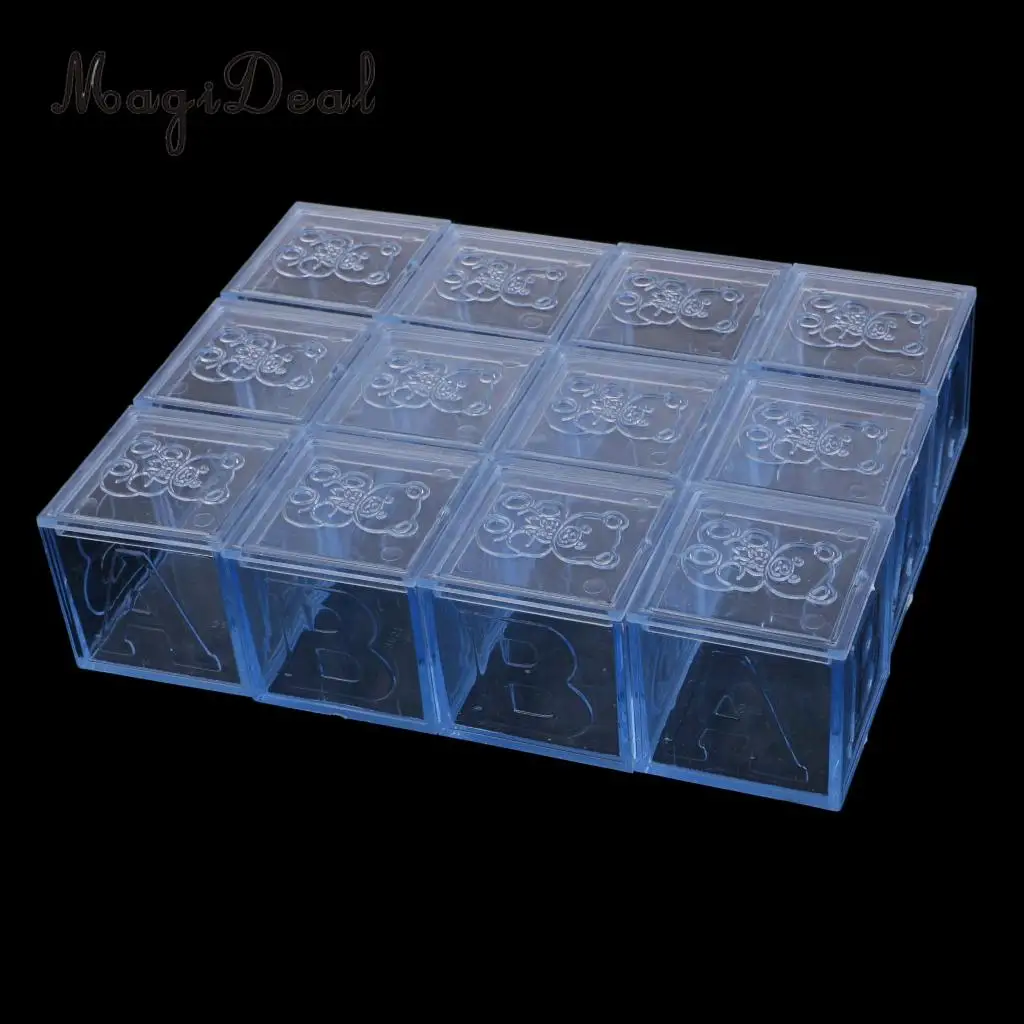 MagiDeal 12 Pieces Clear Bear Baby Square Chocolate Candy Gift Boxes for Baby Shower Birthday Christening Party 4.5cm/5cm