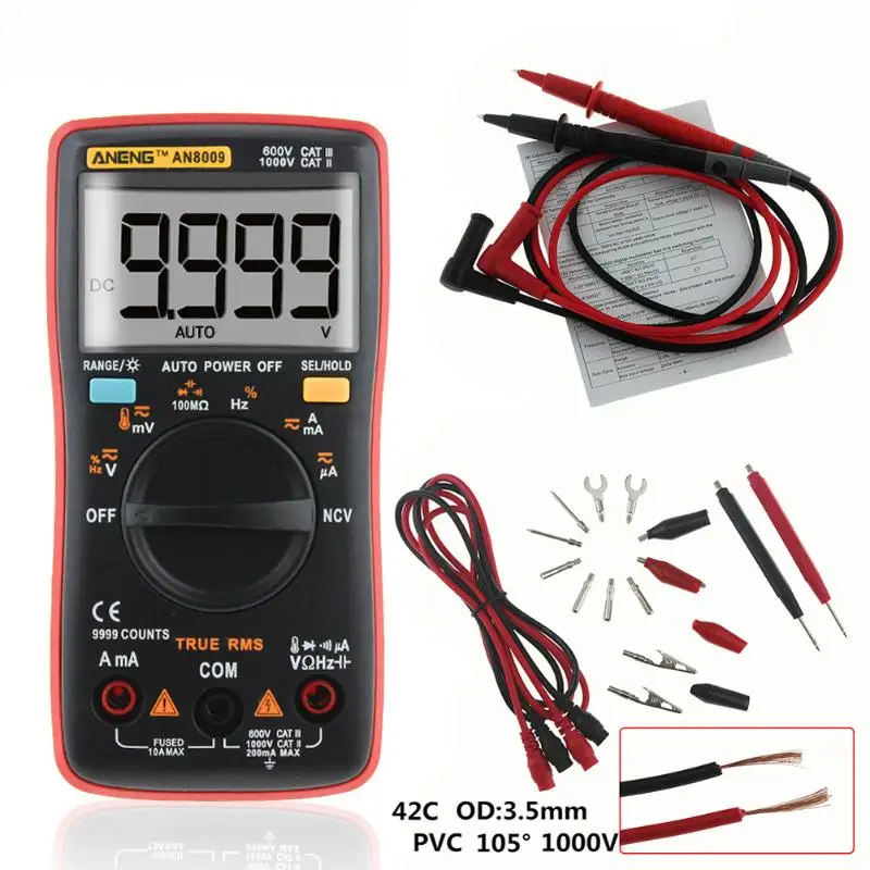 

True-RMS Auto Range LCD Digital Multimeter NCV Ohmmeter AC/DC Voltage Ammeter Current Meter Temperature Measurement Tester