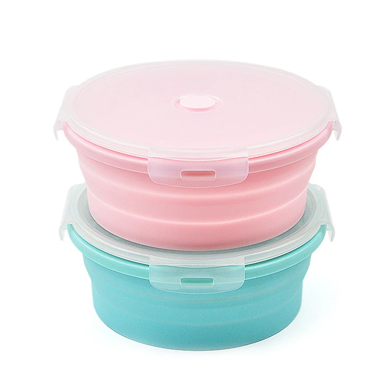 

Foldable Round shape Lunch Box Colorful Fruit Salad Storage Silicone Food Box Container Conveniently Lunch Box