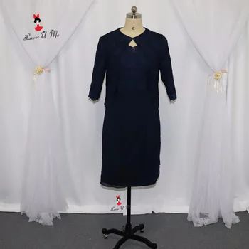 

Navy Blue Knee Length Mother of the Bride Dresses 2017 Chiffon Pant Suits with Jacket Short Godmother Evening Party Dress Lace