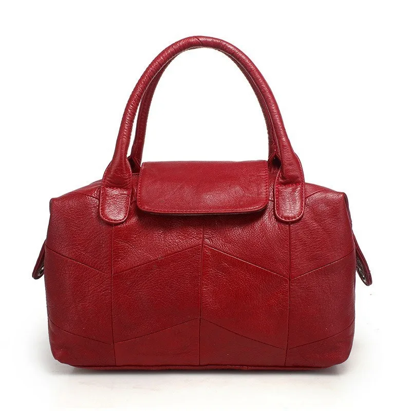 2018 Women Natural Soft Genuine Leather Boston Bag Simple Handbag Fashion Casual Shoulder Bag OL Tote Handbags Top-handle Bags