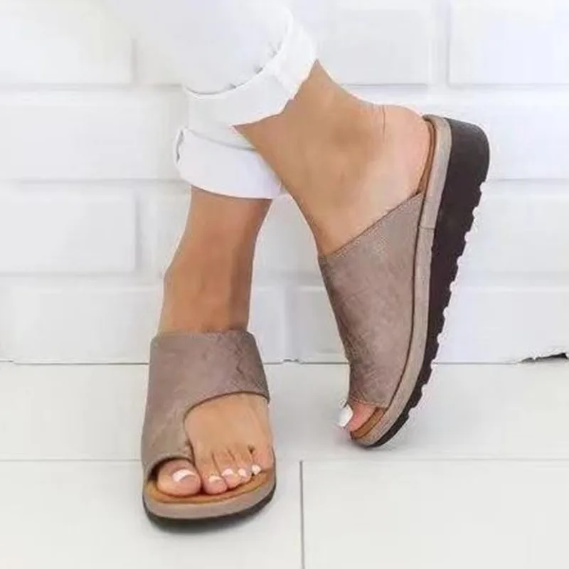 

Women Comfy Platform Sandal Shoes Feet Correct Thickened Street PU Leather Dating Shopping Flat Sole Sandal