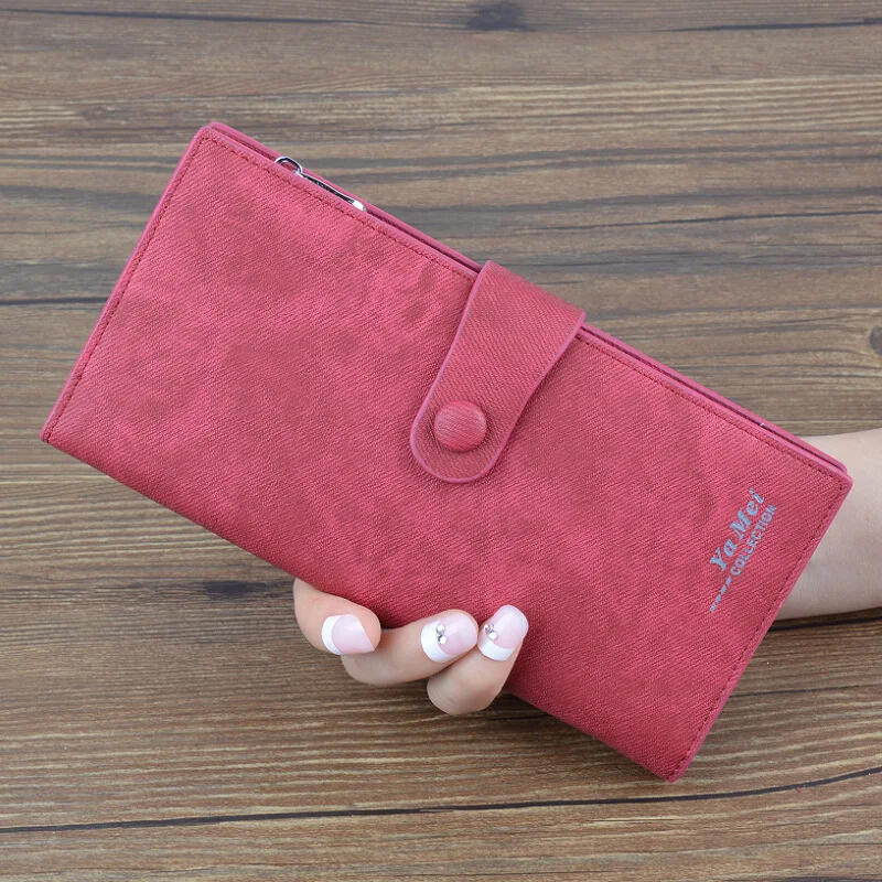 

Jaybag 2019 Photo Holder Fine Leather Carteir Striped Tri-fold Buckle Denim Line Classic Pink Card Wallet Portefeuille Femme