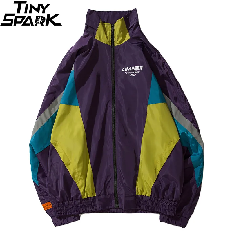 

Harajuku Jacket Streetwear Men Hip Hop Windbreaker Jacket Loose Retro Color Block Track Jacket Coat Oversize Casual Autumn 2018