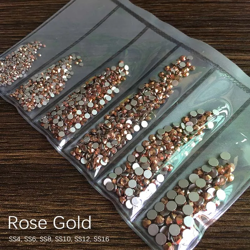 1 упаковка разного размера Стекло ногтей Стразы SS4-SS16 для украшения для ногтей стразы камни блестящих драгоценных камней аксессуары для маникюра - Цвет: Rose gold