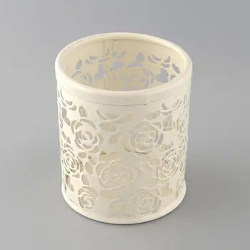

1 x cylindrical metal hollow rose pen holder Office storage box