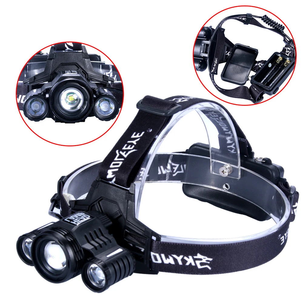 

ZOOM LED Headlamp Fishing Headlight 2*XPE 1*T6 USB Rechargeable Sensor Lamp Waterproof Head Torch Flashlight Head Lamp by 18650