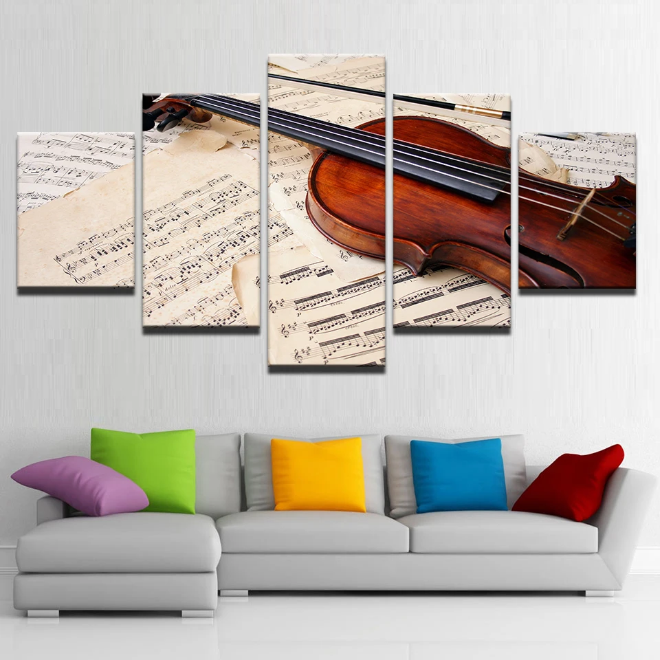 Modular-Posters-Picture-Decoration-On-Canvas-Wall-Art-Home-5-Panel-Violin-Score-Living-Room-Modern (2)